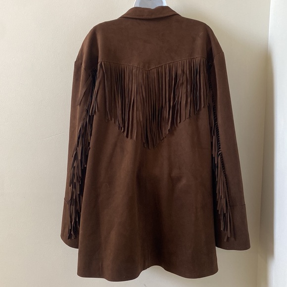 NWOT - MAX STUDIO Brown Vegan Suede Jacket w Fringe, XL - Picture 4 of 12